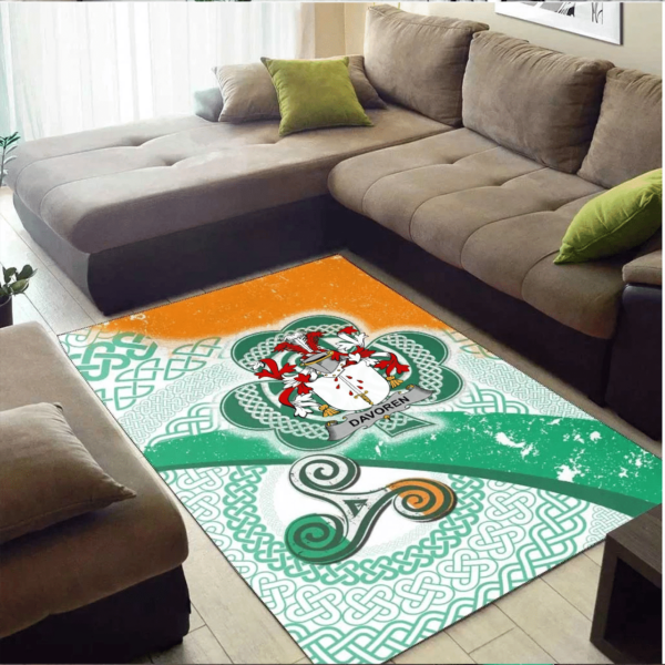 Ireland Area Rug - Davoren or O'Davoren Family Crest Area Rug - Ireland Shamrock With Celtic Patterns