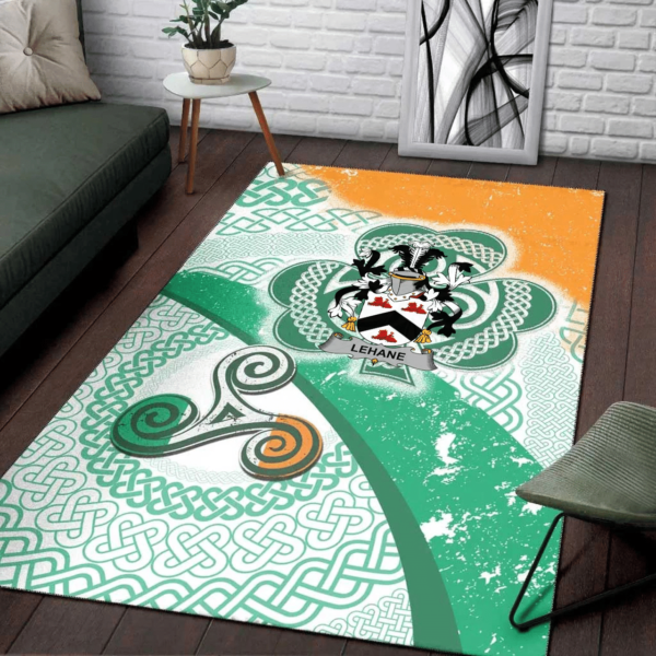 Ireland Area Rug - Lehane or O'Lehane Family Crest Area Rug - Ireland Shamrock With Celtic Patterns - Image 3