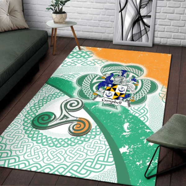 Ireland Area Rug - Campbell Family Crest Area Rug - Ireland Shamrock With Celtic Patterns - Image 3