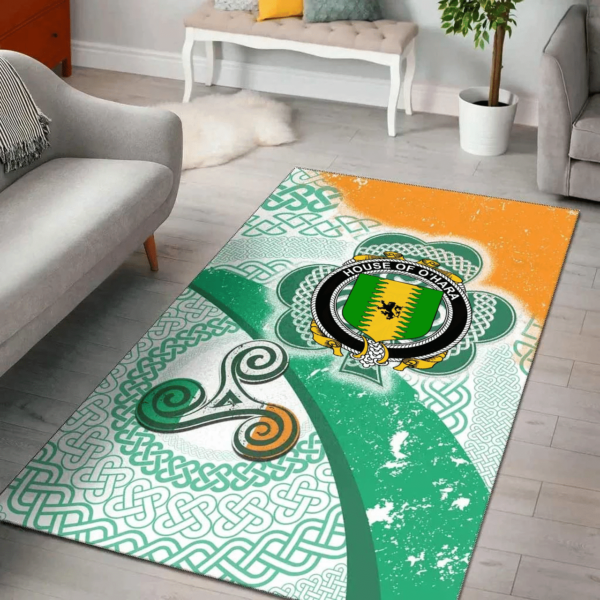 Ireland Area Rug - House of O'HARA Family Crest Area Rug - Ireland Shamrock With Celtic Patterns - Image 2