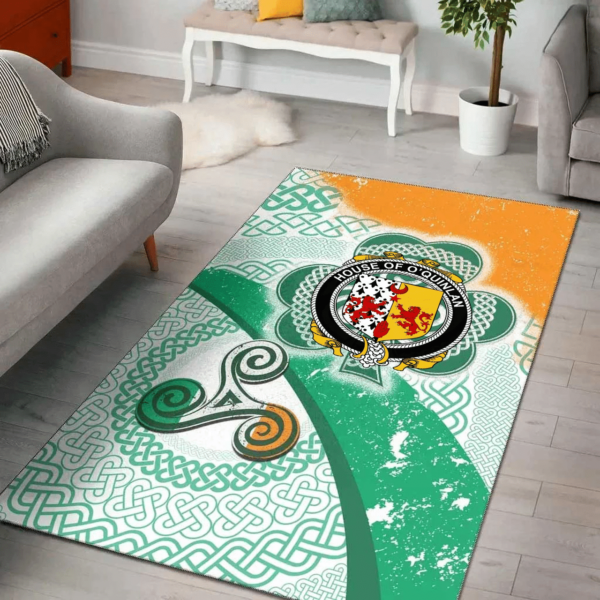 Ireland Area Rug - House of O'QUINLAN Family Crest Area Rug - Ireland Shamrock With Celtic Patterns - Image 2