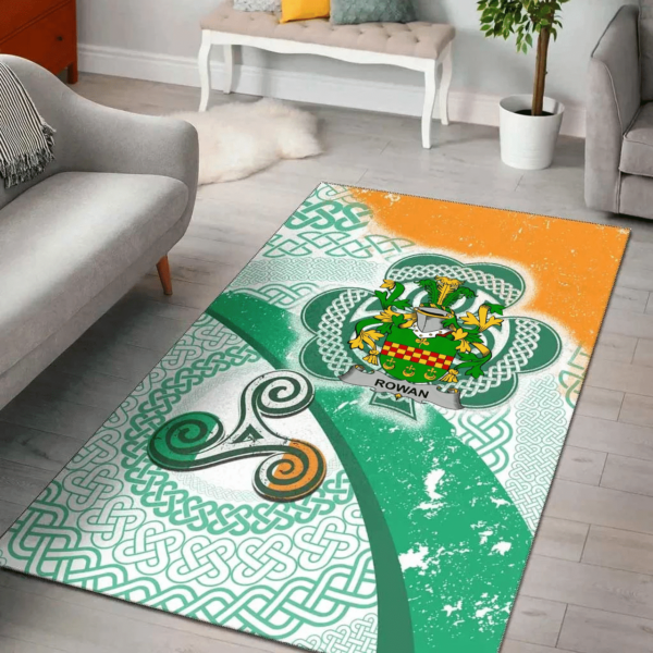 Ireland Area Rug - Rowan Family Crest Area Rug - Ireland Shamrock With Celtic Patterns - Image 2