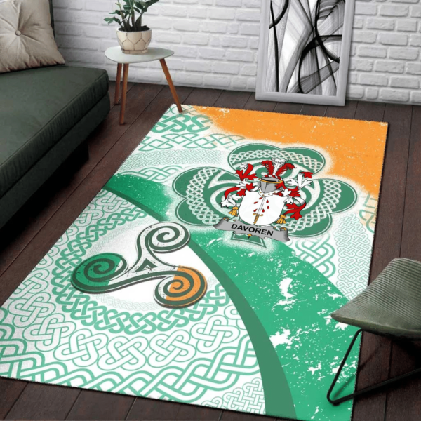 Ireland Area Rug - Davoren or O'Davoren Family Crest Area Rug - Ireland Shamrock With Celtic Patterns - Image 3