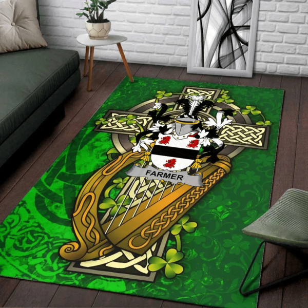 Ireland Area Rug - Farmer Family Crest Area Rug - Ireland Coat Of Arms with Shamrock - Image 2