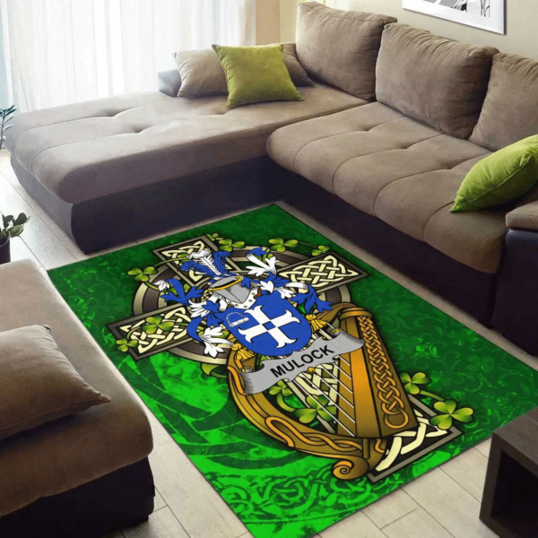 Ireland Area Rug - Mulock or Mullock Family Crest Area Rug - Ireland Coat Of Arms with Shamrock