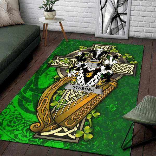 Ireland Area Rug - Stubber Family Crest Area Rug - Ireland Coat Of Arms with Shamrock - Image 2