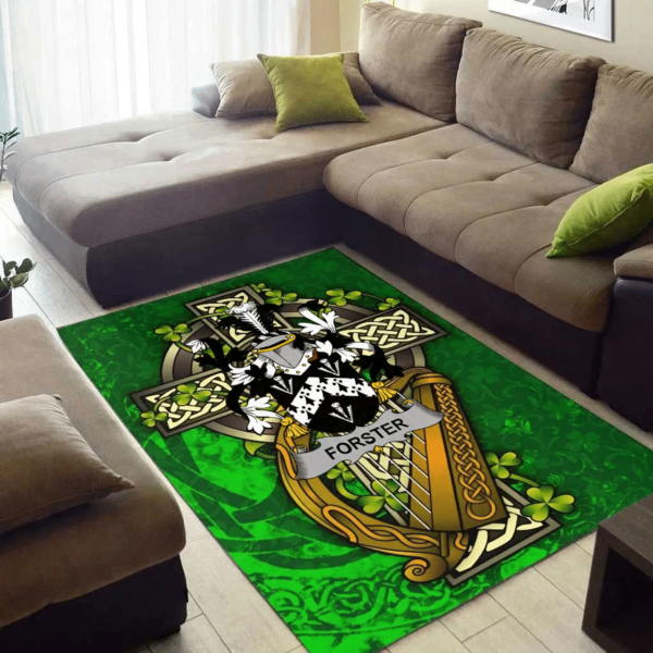 Ireland Area Rug - Forster Family Crest Area Rug - Ireland Coat Of Arms with Shamrock