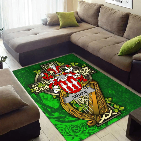 Ireland Area Rug - Cahane or O'Cahane Family Crest Area Rug - Ireland Coat Of Arms with Shamrock