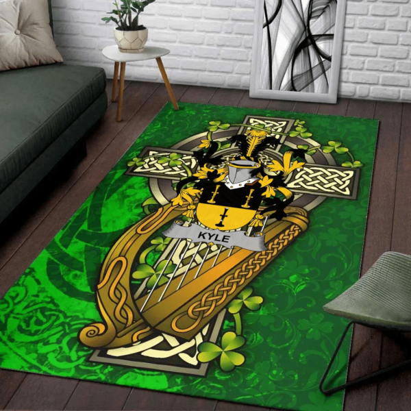 Ireland Area Rug - Kyle Family Crest Area Rug - Ireland Coat Of Arms with Shamrock - Image 2