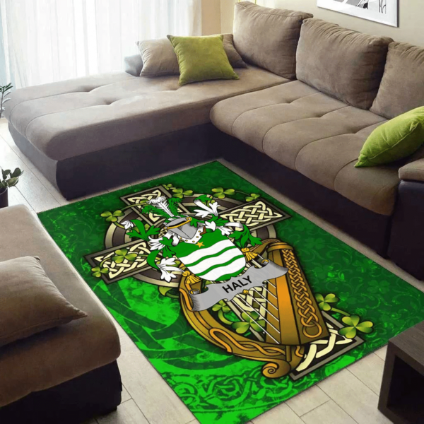 Ireland Area Rug - Haly Family Crest Area Rug - Ireland Coat Of Arms with Shamrock