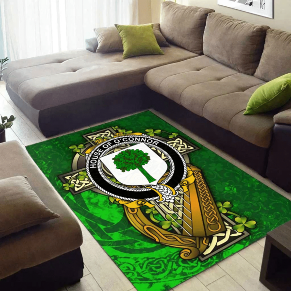 Ireland Area Rug - House of O'CONNOR (Don) Family Crest Area Rug - Ireland Coat Of Arms with Shamrock