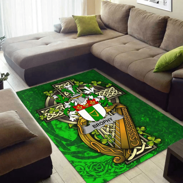 Ireland Area Rug - Brophy or O'Brophy Family Crest Area Rug - Ireland Coat Of Arms with Shamrock