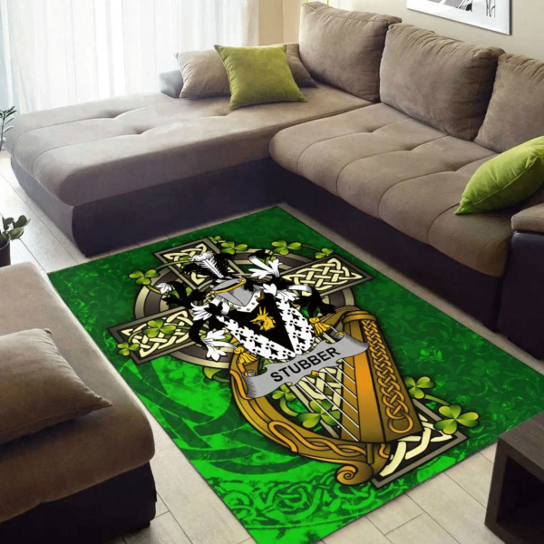 Ireland Area Rug - Stubber Family Crest Area Rug - Ireland Coat Of Arms with Shamrock