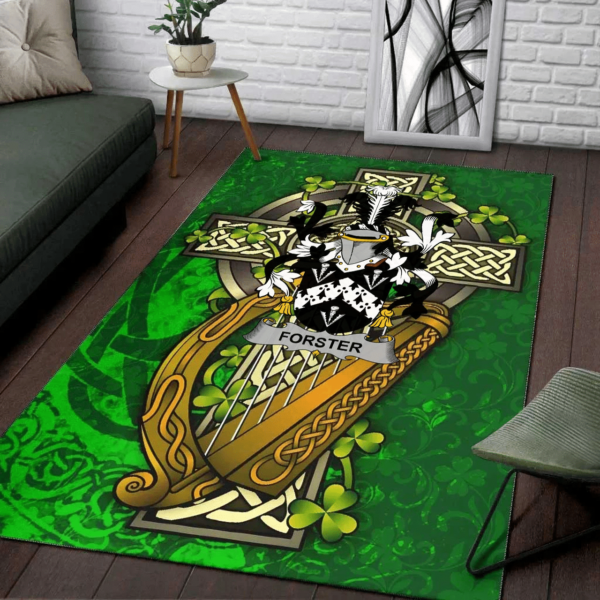 Ireland Area Rug - Forster Family Crest Area Rug - Ireland Coat Of Arms with Shamrock - Image 2