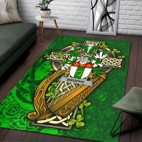 Ireland Area Rug - Brophy or O'Brophy Family Crest Area Rug - Ireland Coat Of Arms with Shamrock - Image 2