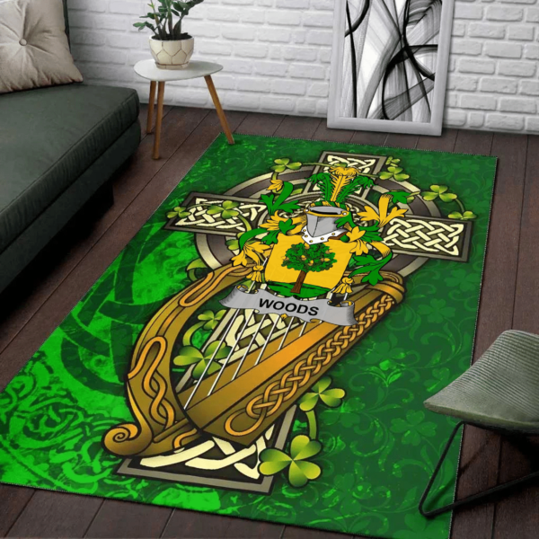 Ireland Area Rug - Woods Family Crest Area Rug - Ireland Coat Of Arms with Shamrock - Image 2