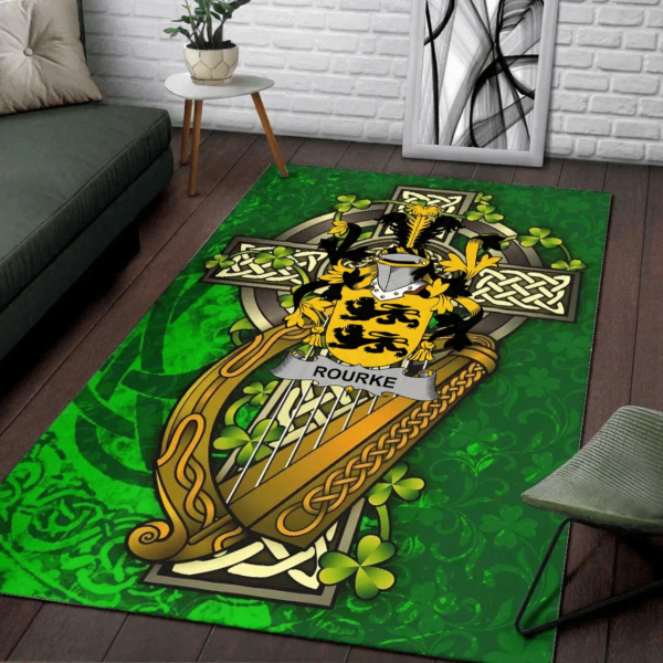 Ireland Area Rug - Rourke or O'Rourke Family Crest Area Rug - Ireland Coat Of Arms with Shamrock - Image 2