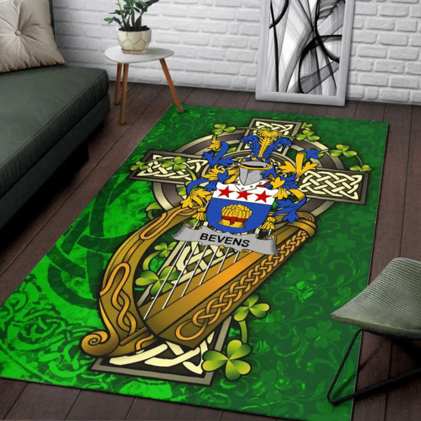 Ireland Area Rug - Bevens Family Crest Area Rug - Ireland Coat Of Arms with Shamrock - Image 2