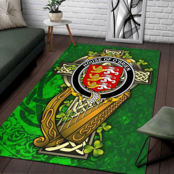 Ireland Area Rug - House of O'BRIEN Family Crest Area Rug - Ireland Coat Of Arms with Shamrock - Image 2