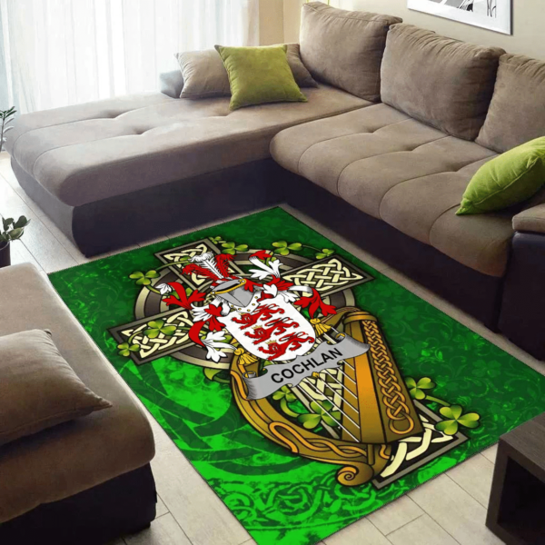 Ireland Area Rug - Cochlan or McCoughlan Family Crest Area Rug - Ireland Coat Of Arms with Shamrock