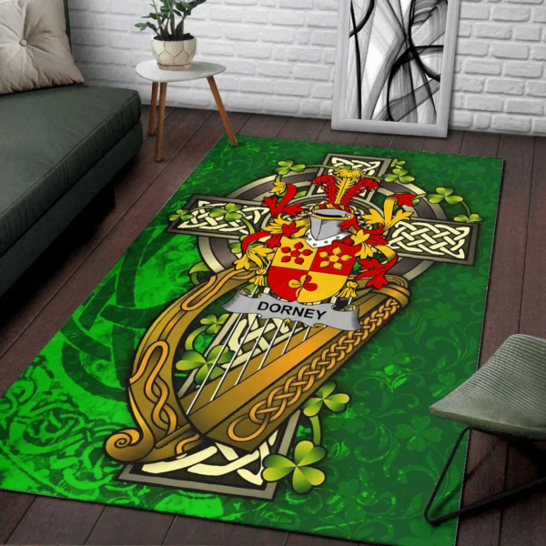 Ireland Area Rug - Dorney or O'Dorney Family Crest Area Rug - Ireland Coat Of Arms with Shamrock - Image 2