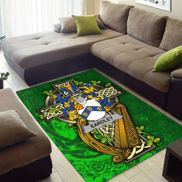 Ireland Area Rug - Eardley Family Crest Area Rug - Ireland Coat Of Arms with Shamrock