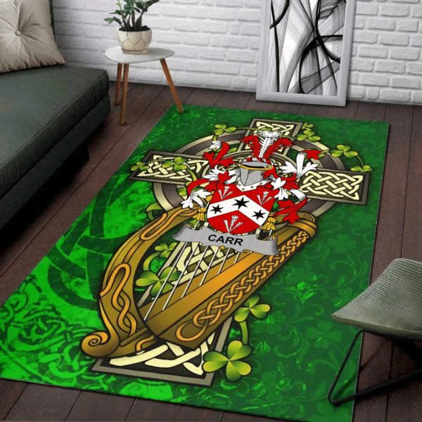 Ireland Area Rug - Carr Family Crest Area Rug - Ireland Coat Of Arms with Shamrock - Image 2