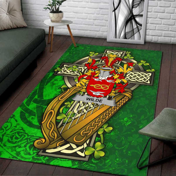 Ireland Area Rug - Wilde Family Crest Area Rug - Ireland Coat Of Arms with Shamrock - Image 2