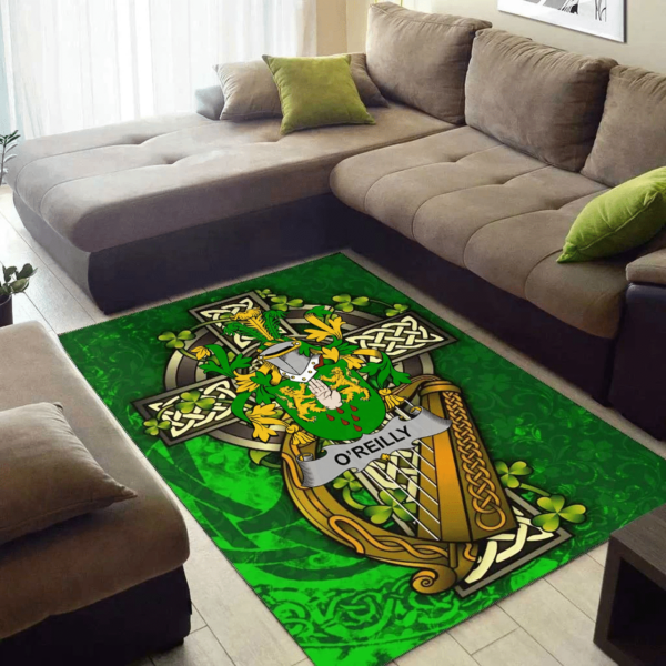 Ireland Area Rug - Reilly or O'Reilly Family Crest Area Rug - Ireland Coat Of Arms with Shamrock