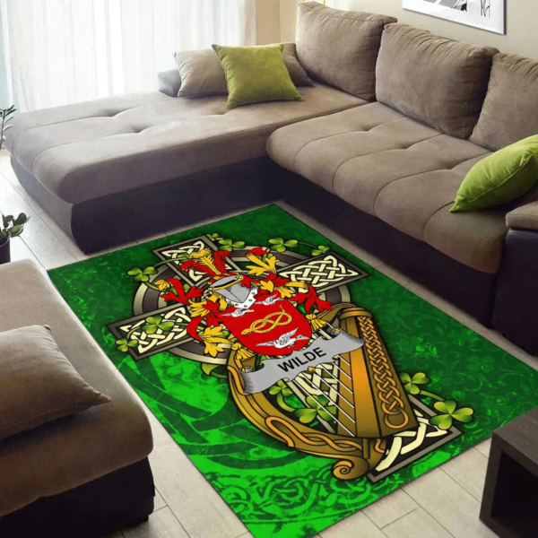 Ireland Area Rug - Wilde Family Crest Area Rug - Ireland Coat Of Arms with Shamrock