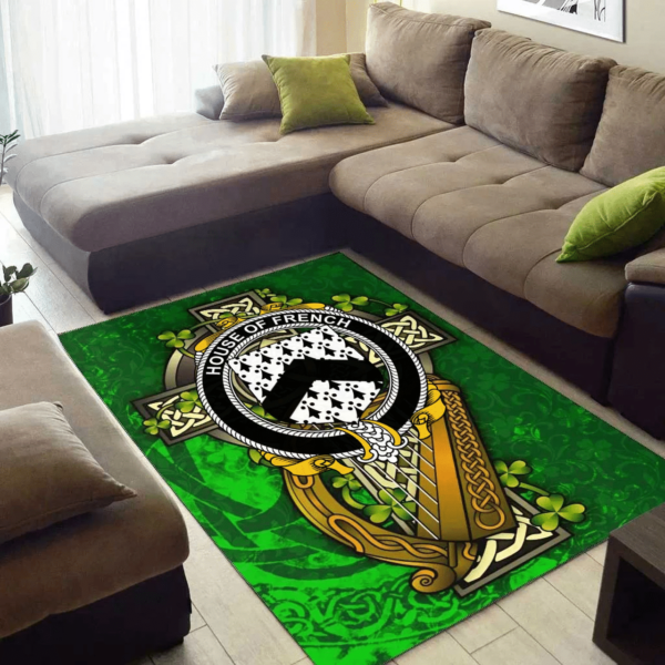 Ireland Area Rug - House of FRENCH Family Crest Area Rug - Ireland Coat Of Arms with Shamrock