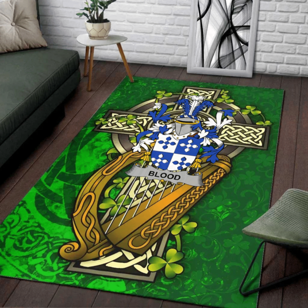 Ireland Area Rug - Blood Family Crest Area Rug - Ireland Coat Of Arms with Shamrock - Image 2