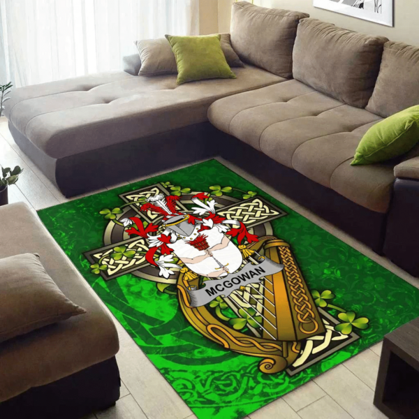 Ireland Area Rug - McGowan or McGouan Family Crest Area Rug - Ireland Coat Of Arms with Shamrock