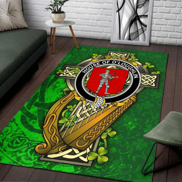 Ireland Area Rug - House of O'LOUGHLIN Family Crest Area Rug - Ireland Coat Of Arms with Shamrock - Image 2