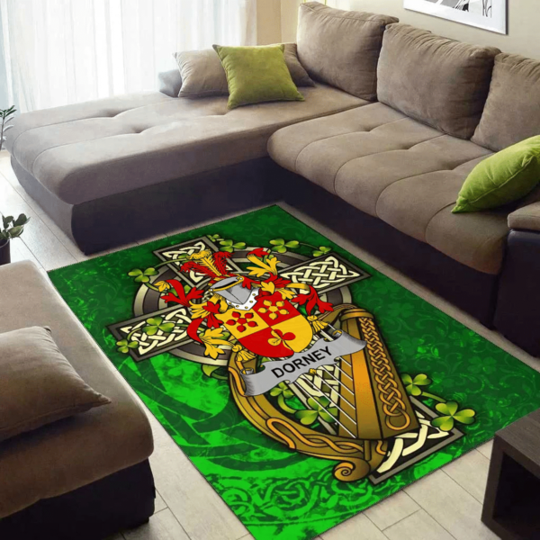 Ireland Area Rug - Dorney or O'Dorney Family Crest Area Rug - Ireland Coat Of Arms with Shamrock