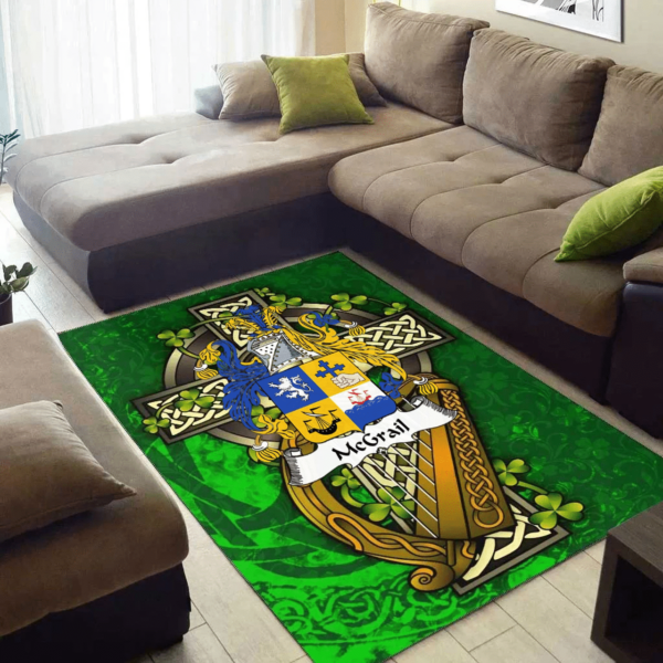 Ireland Area Rug - McGrail Family Crest Area Rug - Ireland Coat Of Arms with Shamrock