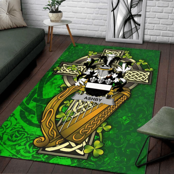 Ireland Area Rug - Ashby Family Crest Area Rug - Ireland Coat Of Arms with Shamrock - Image 2