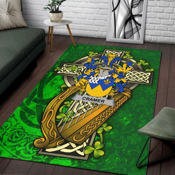 Ireland Area Rug - Cramer Family Crest Area Rug - Ireland Coat Of Arms with Shamrock - Image 2