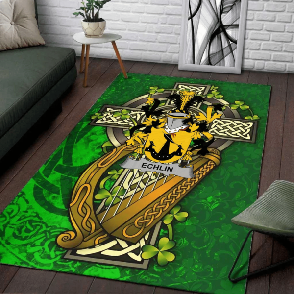 Ireland Area Rug - Echlin Family Crest Area Rug - Ireland Coat Of Arms with Shamrock - Image 2