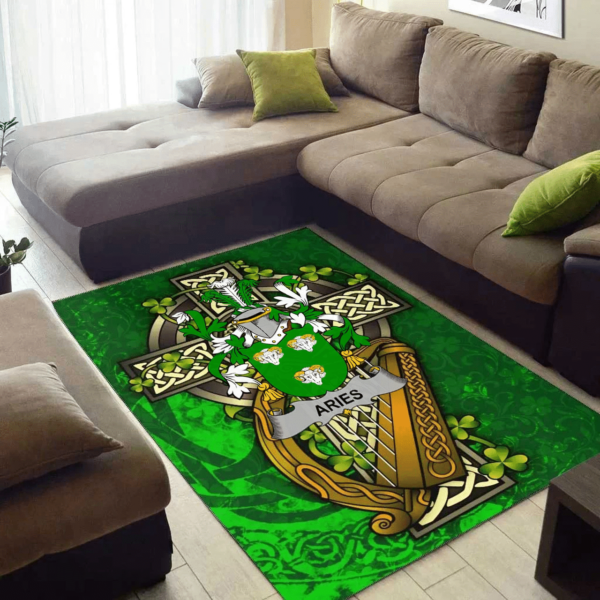 Ireland Area Rug - Aries Family Crest Area Rug - Ireland Coat Of Arms with Shamrock