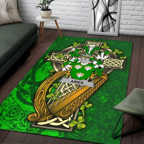 Ireland Area Rug - Aries Family Crest Area Rug - Ireland Coat Of Arms with Shamrock - Image 2