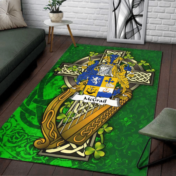 Ireland Area Rug - McGrail Family Crest Area Rug - Ireland Coat Of Arms with Shamrock - Image 2