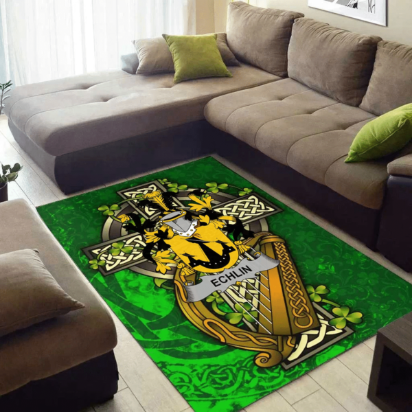 Ireland Area Rug - Echlin Family Crest Area Rug - Ireland Coat Of Arms with Shamrock