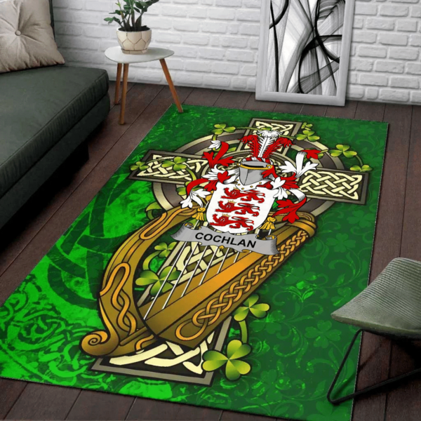 Ireland Area Rug - Cochlan or McCoughlan Family Crest Area Rug - Ireland Coat Of Arms with Shamrock - Image 2