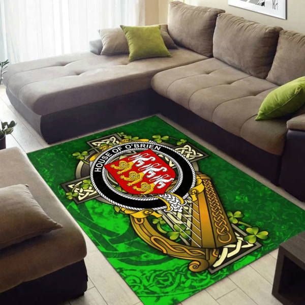 Ireland Area Rug - House of O'BRIEN Family Crest Area Rug - Ireland Coat Of Arms with Shamrock