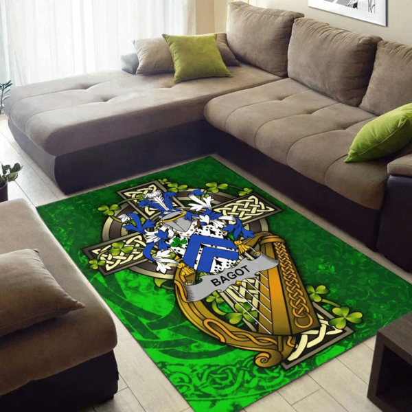 Ireland Area Rug - Bagot Family Crest Area Rug - Ireland Coat Of Arms with Shamrock