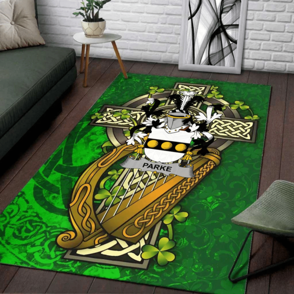 Ireland Area Rug - Parke Family Crest Area Rug - Ireland Coat Of Arms with Shamrock - Image 2