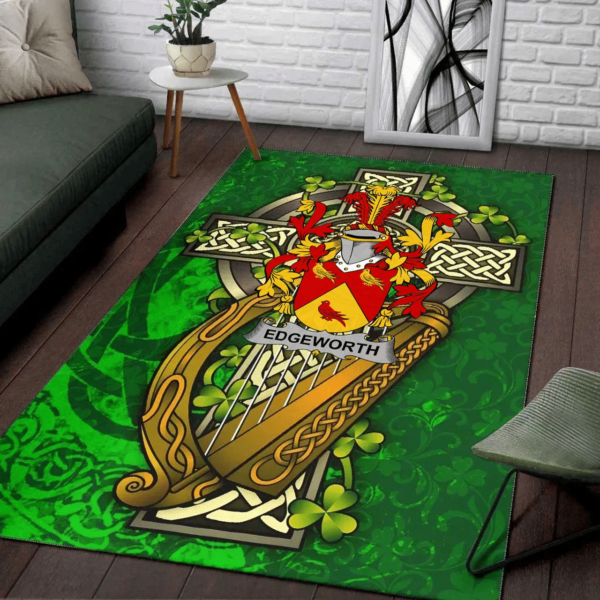 Ireland Area Rug - Edgeworth Family Crest Area Rug - Ireland Coat Of Arms with Shamrock - Image 2