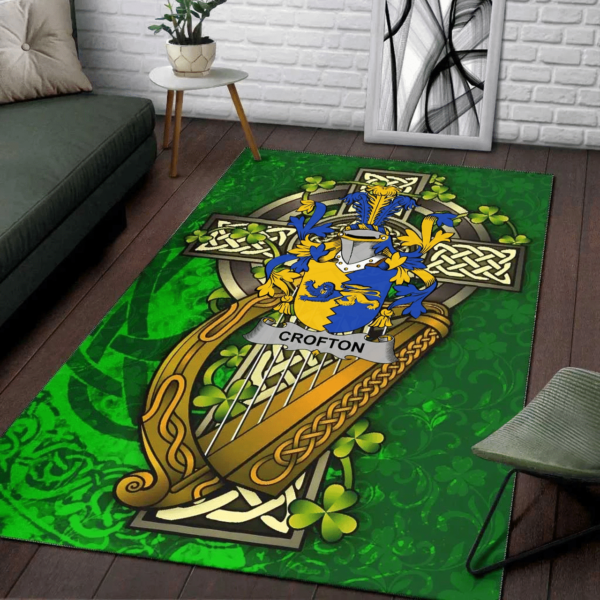 Ireland Area Rug - Crofton Family Crest Area Rug - Ireland Coat Of Arms with Shamrock - Image 2