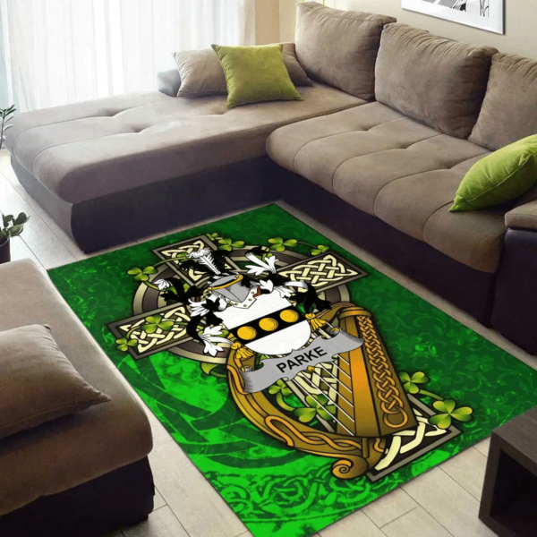 Ireland Area Rug - Parke Family Crest Area Rug - Ireland Coat Of Arms with Shamrock